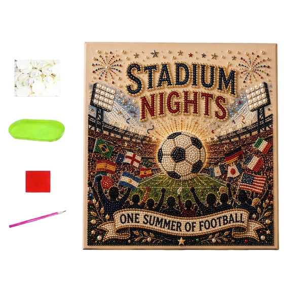 Football Stadium Nights DIY Pearl Painting Kit Hands-On Craft Project for Football Fans & Game Room Decor(Beige-18CM)