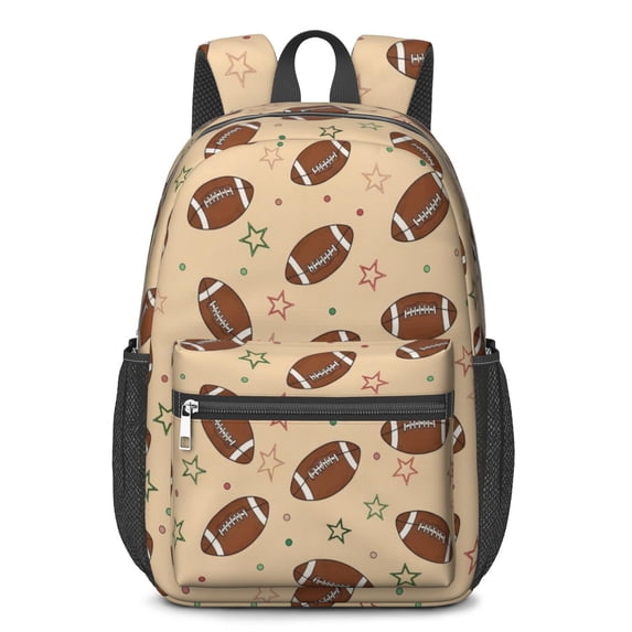 Football Star Beige Pattern 17" School Backpacks for Teens,Waterproof Oxford Fabric,S-Shape Padded Straps for School,Travel,Hiking,Camping