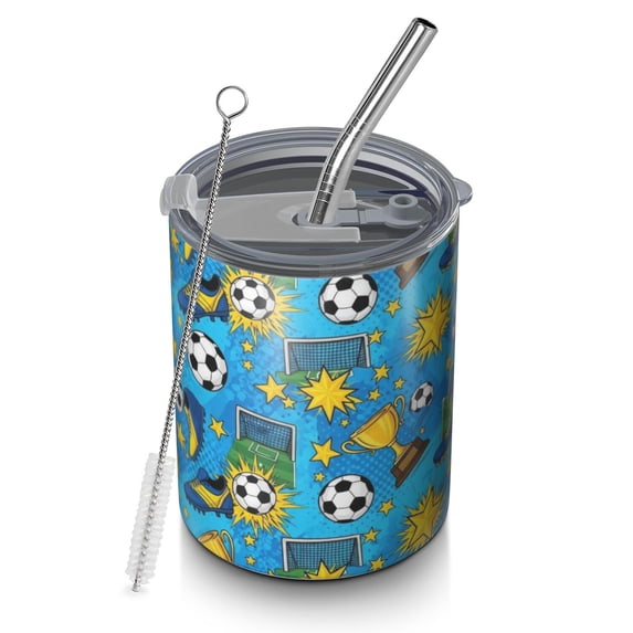 Football and Star Brightblue Pattern Coffee Tumbler, Vacuum Insulated ...
