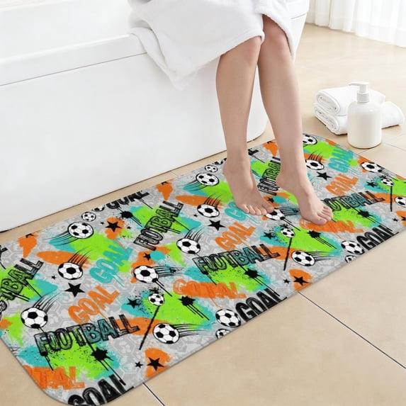 Football and Star Grey Pattern Non-Slip Bath Mat, Kitchen Floor Mat ...