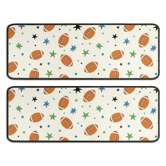 Football Star Orange Pattern Anti Fatigue Kitchen Rugs Set Of 2, Non Slip Washable Decorative Floor Mats for Sink Laundry and Home Use, 17"x47"
