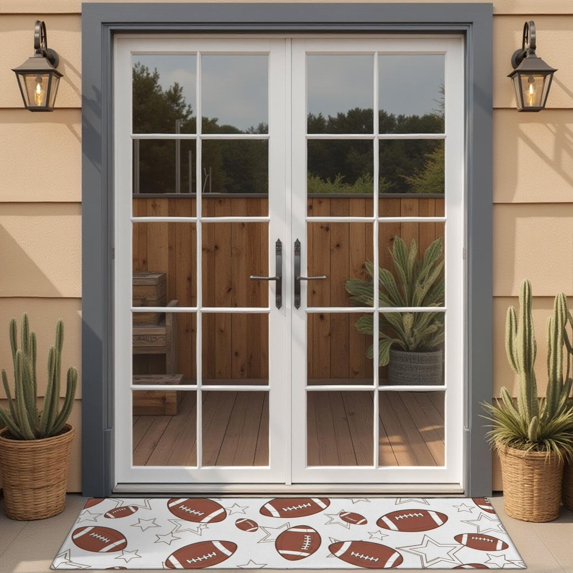 Football Star White Pattern Washable Non Slip Indoor Door Mat, Decorative Entry Rug for Entrance, Bedroom, Kitchen, Bathroom, 16"x47"