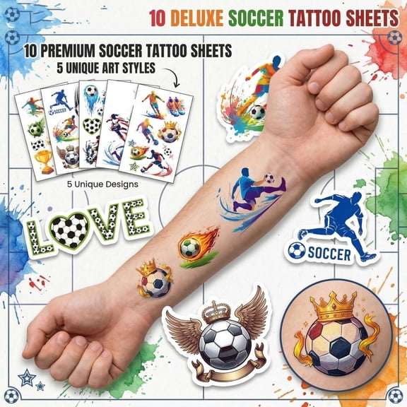 Football Stickers, Sports Stickers, Football Trophy, Soccer Ball Match Soccer Balls, 10X6 In Sheet, 10 Pc, Stickers Waterproof, Soccer Party Decorations, Youth Temporary Tattoos,