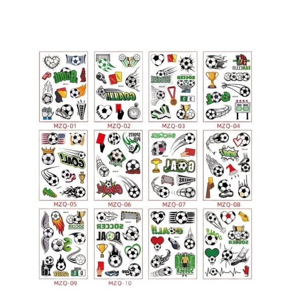 Football Stickers, Temporary Tattoo Decals for Kids and Adults | Cartoon Soccer Match Theme, Festive Party Decoration, 12 Sheets