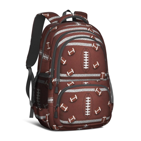 Football Stripe Brown Pattern Backpack for School, Cute School Bag with Adjustable Shoulder Straps and Padded Back, 16.9"x12.6"x5.9"