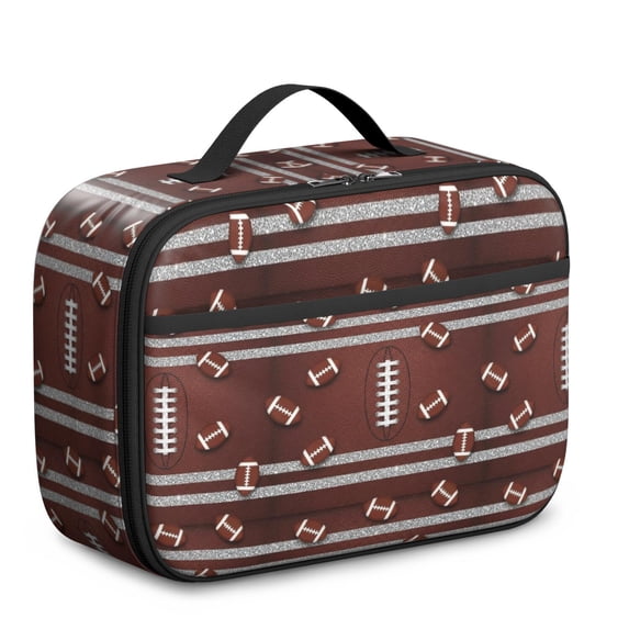 Football Stripe Brown Pattern Insulated Lunch Bag Teens,Bento School Lunch Bag for Teens for Work,Picnic or Travel 10.6x7.7x4.3 Inches,12 Can Capacity
