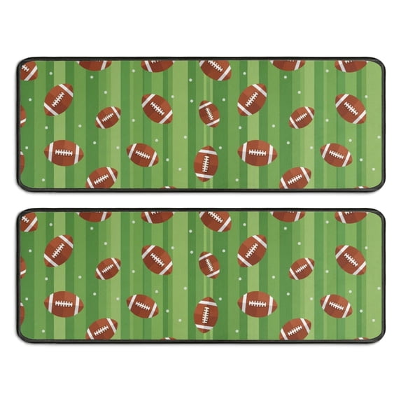 Football Stripe Green Pattern Anti Fatigue Kitchen Rugs Set Of 2, Non Slip Washable Decorative Floor Mats for Sink Laundry and Home Use, 17"x47"