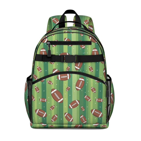 Football Stripe Green Pattern Cute School Backpack Bag for School with Padded Back and Adjustable Shoulder Straps 15.25"x11.5"x5.25"