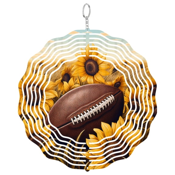 Football Sunflower Wind Spinner Metal Outdoor Decor Rustic Sports Autumn Brown Yellow Golden