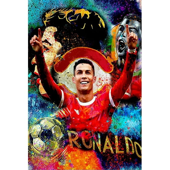 Football Superstar Cristiano Ronaldo Poster - Sports Decor, Manchester Soccer Player Canvas Wall Art, Inspirational for Gym Office Home Decoration, 16 * 24inch-Unframed, 16x24 inch
