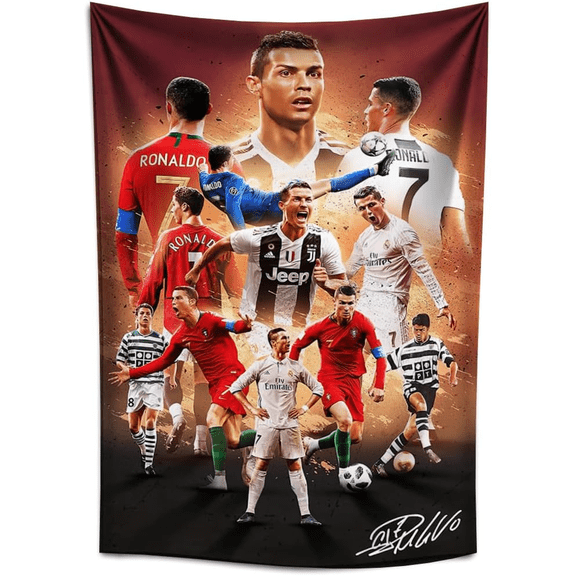 Football Superstar Tapestry Poster, Suitable for a Football Fan's Bedroom Wall Decoration, Ronaldo Tapestry, A Birthday Party Gift for Teenage Boys, 27.56*39.37''/70x100 Cm