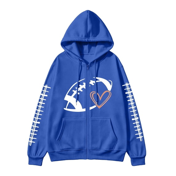 Football Sweatshirt for Mom Rugby Shirt Plain Tops Pullover Hoodies Oversized Hoodie Mom Outfits for Women Trendy Cute Hoodies Lounge Daily Outfit Loose Fit Blouse With Pockets Mom Shirts Blue