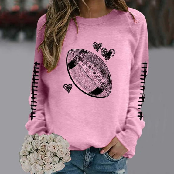 Football Sweatshirt for Women Crew Neck Long Sleeve Graphic Printed Pullover Shirt Lightweight Casual Loose Fit Fashion Tops 2025