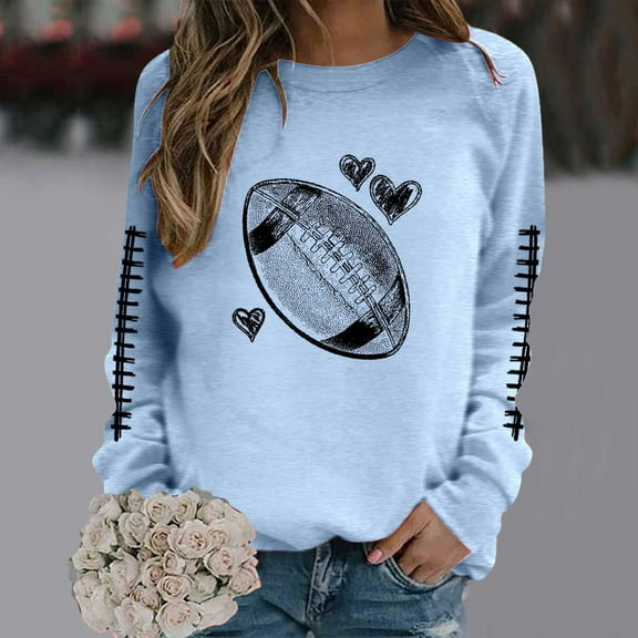 Football Sweatshirt for Women Crew Neck Long Sleeve Graphic Printed Pullover Shirt Lightweight Casual Loose Fit Fashion Tops 2025