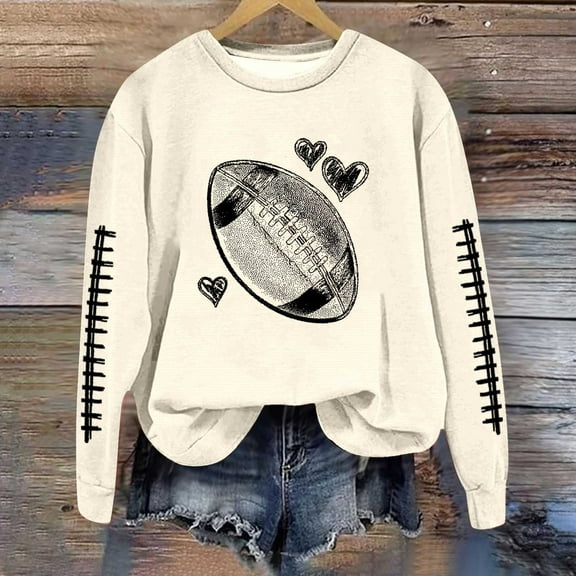Football Sweatshirt for Women Crew Neck Long Sleeve Graphic Printed Pullover Shirt Lightweight Casual Loose Fit Fashion Tops 2025