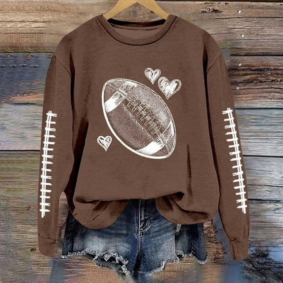Football Sweatshirt for Women Crew Neck Long Sleeve Graphic Printed Pullover Shirt Lightweight Casual Loose Fit Fashion Tops 2025