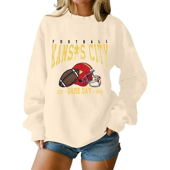 Football Sweatshirt for Women Game Day Print Long Sleeve Football Season Pullover Sunday Funday Fall Winter Tunic Tops