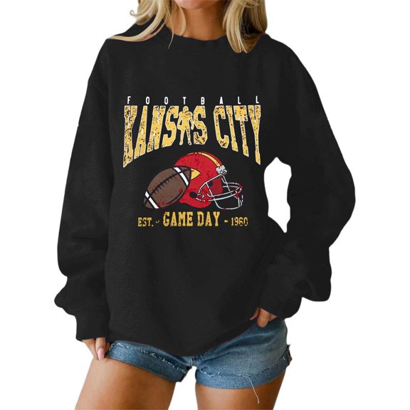 Football Sweatshirt for Women Game Day Print Long Sleeve Football Season Pullover Sunday Funday Fall Winter Tunic Tops