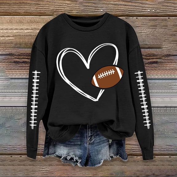 Football Sweatshirts for Women Cute Baseball Graphic Print Crewneck Long Sleeve Shirts Fall Winter Pullover Sweatshirts