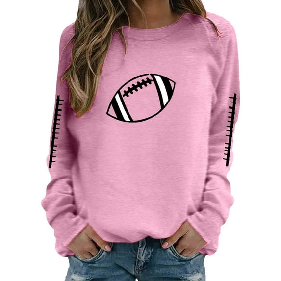 Football Sweatshirts for Women Game Day Love Heart Football Print Long Sleeve Blouses Y2k Trendy Casual Loose Pullover Tops