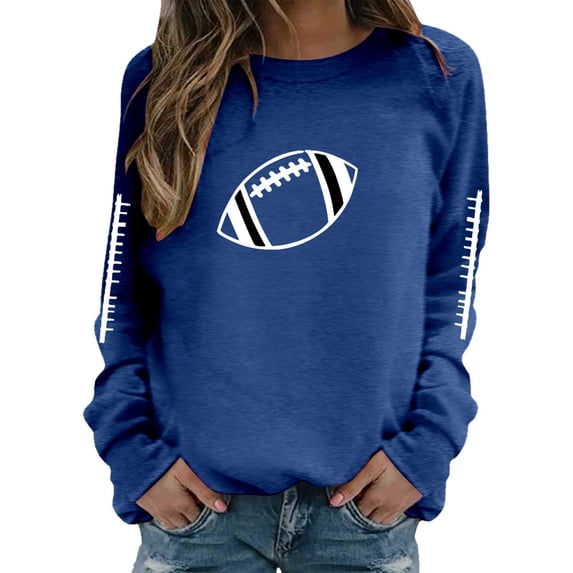 Football Sweatshirts for Women Game Day Love Heart Football Print Long Sleeve Blouses Y2k Trendy Casual Loose Pullover Tops