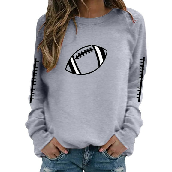 Football Sweatshirts for Women Game Day Love Heart Football Print Long Sleeve Blouses Y2k Trendy Casual Loose Pullover Tops