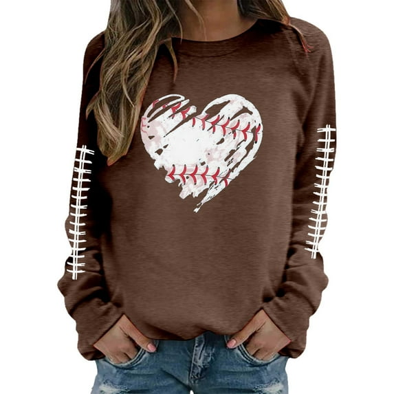 Football Sweatshirts for Women Game Day Love Heart Football Print Long Sleeve Blouses Y2k Trendy Casual Loose Pullover Tops