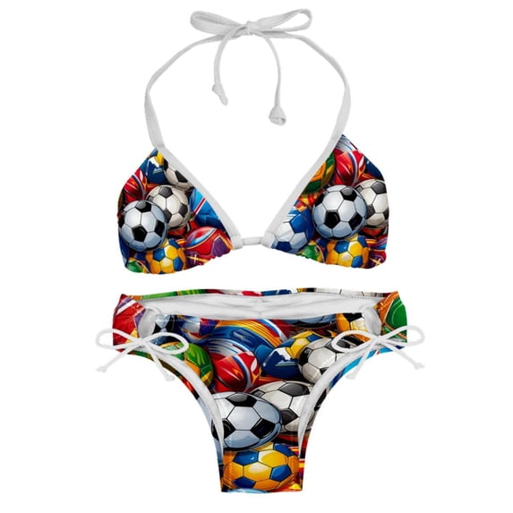 Football Swimsuit Women Bikini Set with Detachable Sponge and Adjustable Strap, Swimwear 2-Pack for Various Scenes