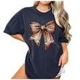 thumbnail image 1 of Football T-Shirts for Women Football Bow Graphic Short Sleeve Crew Neck Tees Game Day Gifts Fashion Loose Tops, 1 of 4