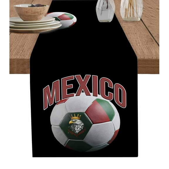 Football Table Runner 48 Inches, Black Modern Crown Bird Flag Sports Theme Bed Runner Dresser Scarves Tabletop for Indoor Outdoor Parties/Ceremony/Banquet, 13" x 48"