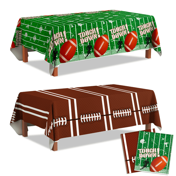 Football Tablecloth - 2 Pack Football Party Decorations Football Party Tablecloths, Football Birthday Party Tablecloth for Tailgate Party Superbowl Decorations Supplies, 53'' x 107''