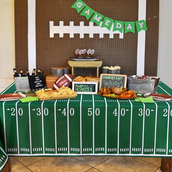 Football Tablecloth Reusable Football Field Table Cloth- Rectangle 60x120 Inch -Stain and Water Resistant Table Cover for Super Bowl Decorations/Party Supplies/Sports Game/Banquet, 130GSM
