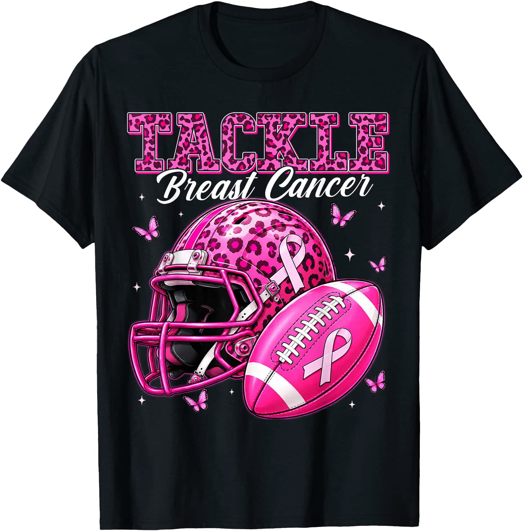Football Tackle Breast Cancer Awareness Women Pink Ribbon T-Shirt ...
