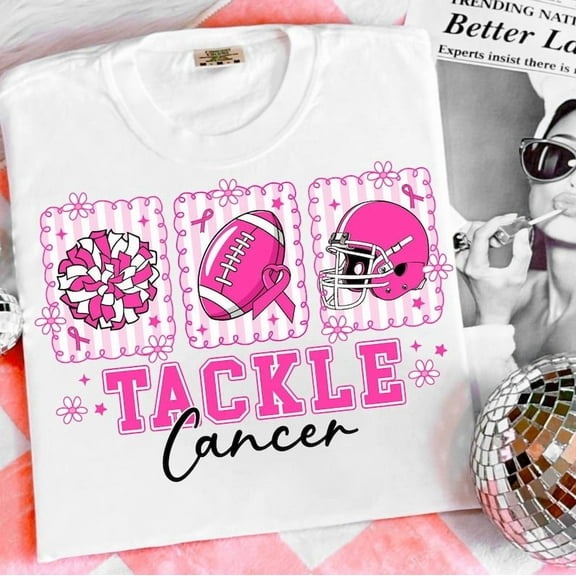 Football Tackle Cancer Shirt, Pink Out Breast Cancer Tee, Preppy Game Day Shirt