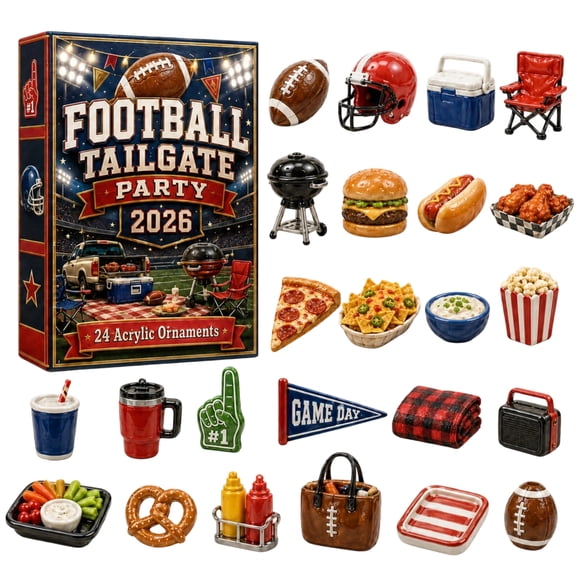 Football Tailgate Party 2026 Advent Calendar, 24Piece 2D Acrylic Game Day Themed Hanging Ornaments Set, Sports Tailgating Countdown Gift Box,Party Decor & Collectible Present for Football Fans