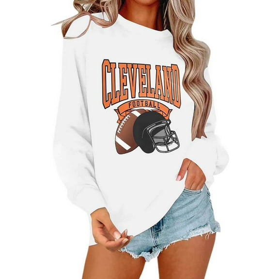 Football Team City Sweatshirts for Women Fall Winter Long Sleeve Crewneck Football Graphic Sweatshirt Pullover Tops