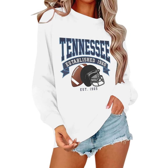 Football Team City Sweatshirts for Women Fall Winter Long Sleeve Crewneck Football Graphic Sweatshirt Pullover Tops