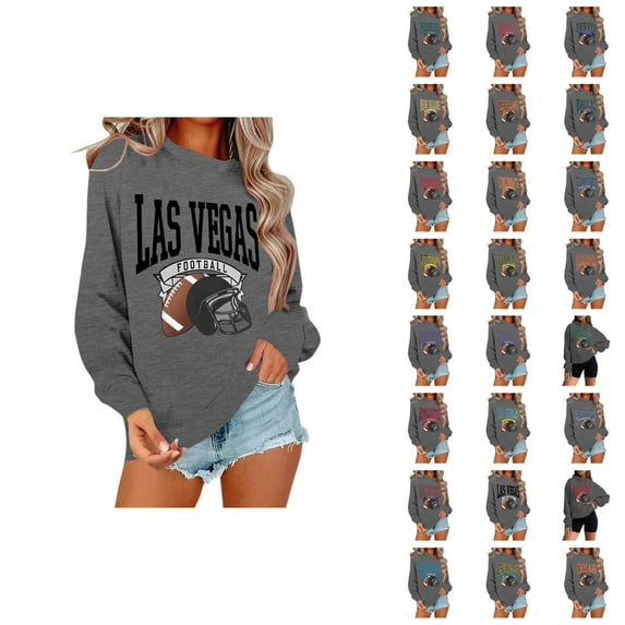 Football Team City Sweatshirts for Women Fall Winter Long Sleeve Crewneck Football Graphic Sweatshirt Pullover Tops