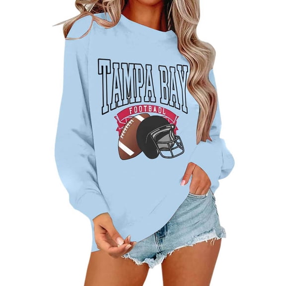 Football Team City Sweatshirts for Women Fall Winter Long Sleeve Crewneck Football Graphic Sweatshirt Pullover Tops