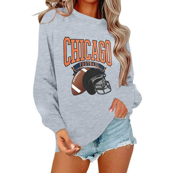 Football Team City Sweatshirts for Women Fall Winter Long Sleeve Crewneck Football Graphic Sweatshirt Pullover Tops