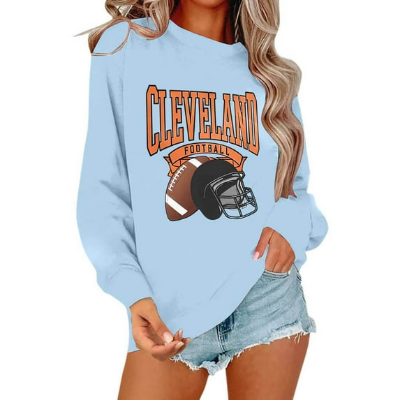Football Team City Sweatshirts for Women Fall Winter Long Sleeve Crewneck Football Graphic Sweatshirt Pullover Tops