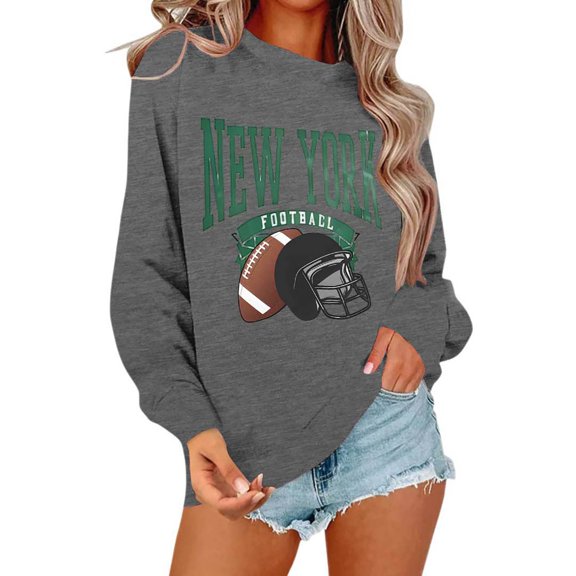 Football Team City Sweatshirts for Women Fall Winter Long Sleeve Crewneck Football Graphic Sweatshirt Pullover Tops