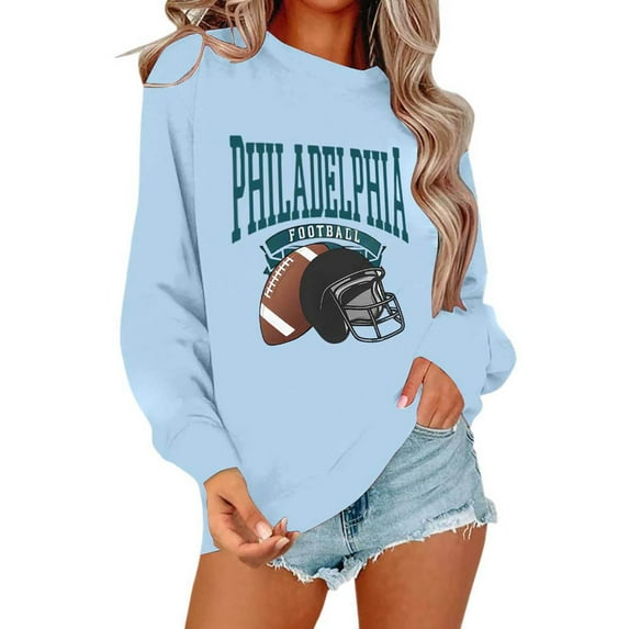 Football Team City Sweatshirts for Women Fall Winter Long Sleeve Crewneck Football Graphic Sweatshirt Pullover Tops