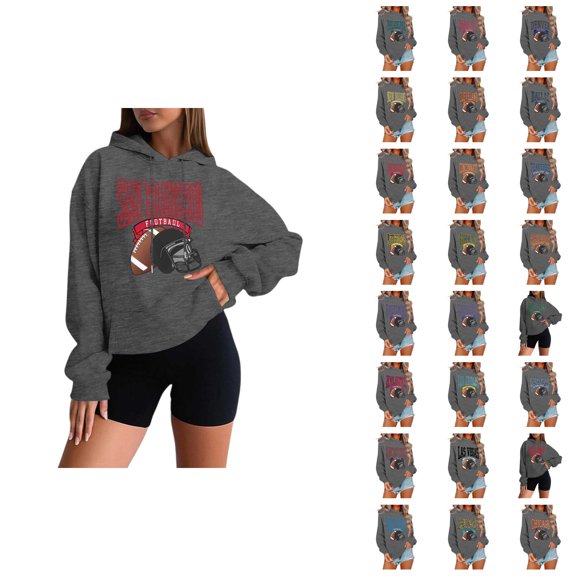 Football Team City Sweatshirts for Women Fall Winter Long Sleeve Crewneck Football Graphic Sweatshirt Pullover Tops