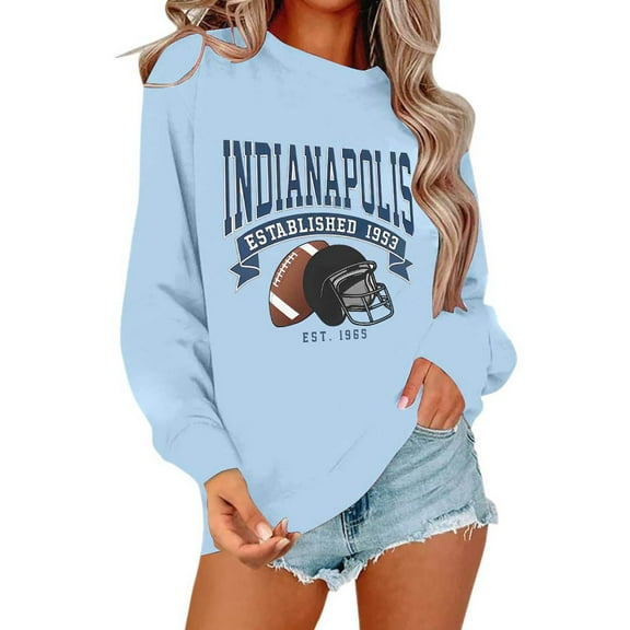 Football Team City Sweatshirts for Women Fall Winter Long Sleeve Crewneck Football Graphic Sweatshirt Pullover Tops