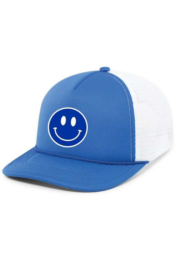 Football Team Color Embroidered Kentucky Happy Face Rope Foam Front Trucker Hat, Royal/White/Royal