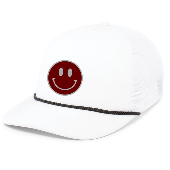 Football Team Color Embroidered Mississippi Happy Face Rope Foam Front Trucker Hat, White/Black