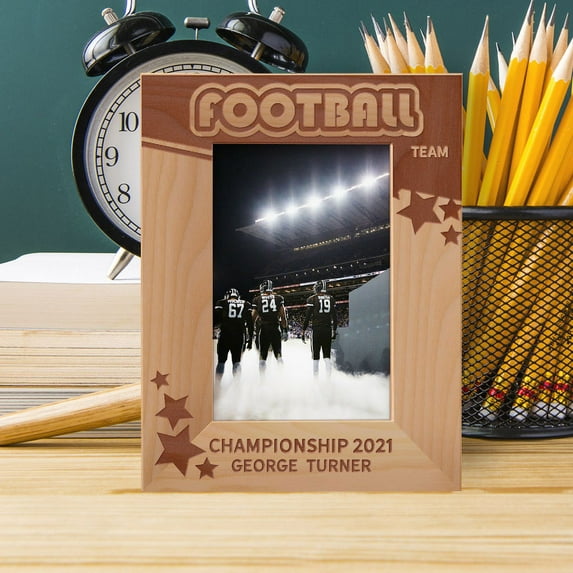 Football Team Personalized Wooden Frame 4" x 6" Brown (Vertical)
