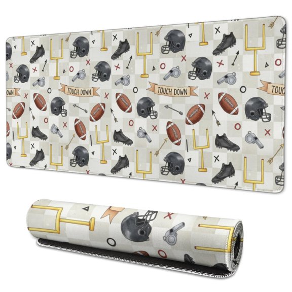 Football Text Beige Pattern Extended Large Mouse Pad, Keyboard Mouse Pad with Non Slip Base & Stitched Edges, Thick Padded Gifts for Office Work Gaming,35.4"x15.7"