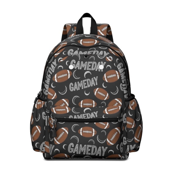 Football Text Black Pattern Cute School Backpack with Padded Back and Adjustable Shoulder Straps 13.4"x11"x4.7"